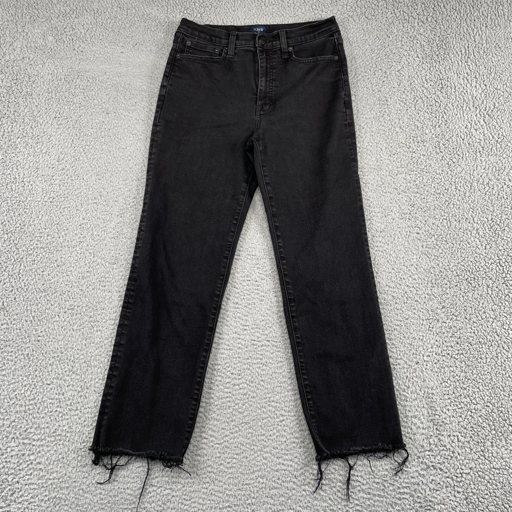 J.Crew Jeans Womens 28 Black Stovepipe Straight Leg Raw Hem Stretch Denim 17085